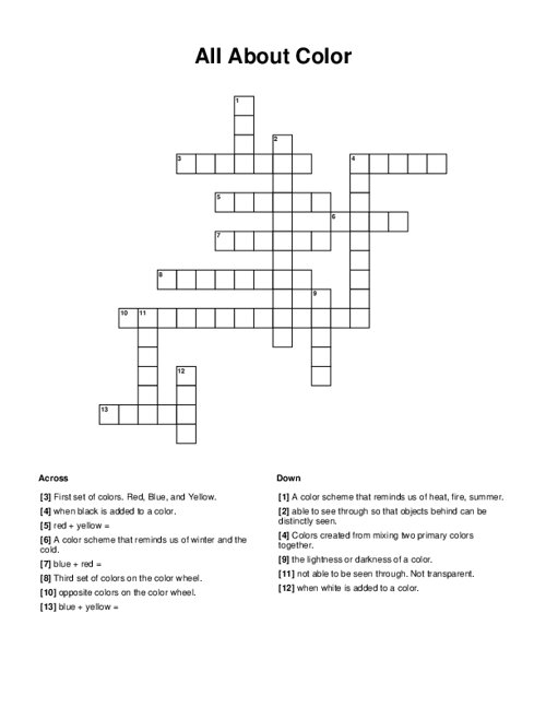 All About Color Crossword Puzzle All About Color Crossword Puzzle