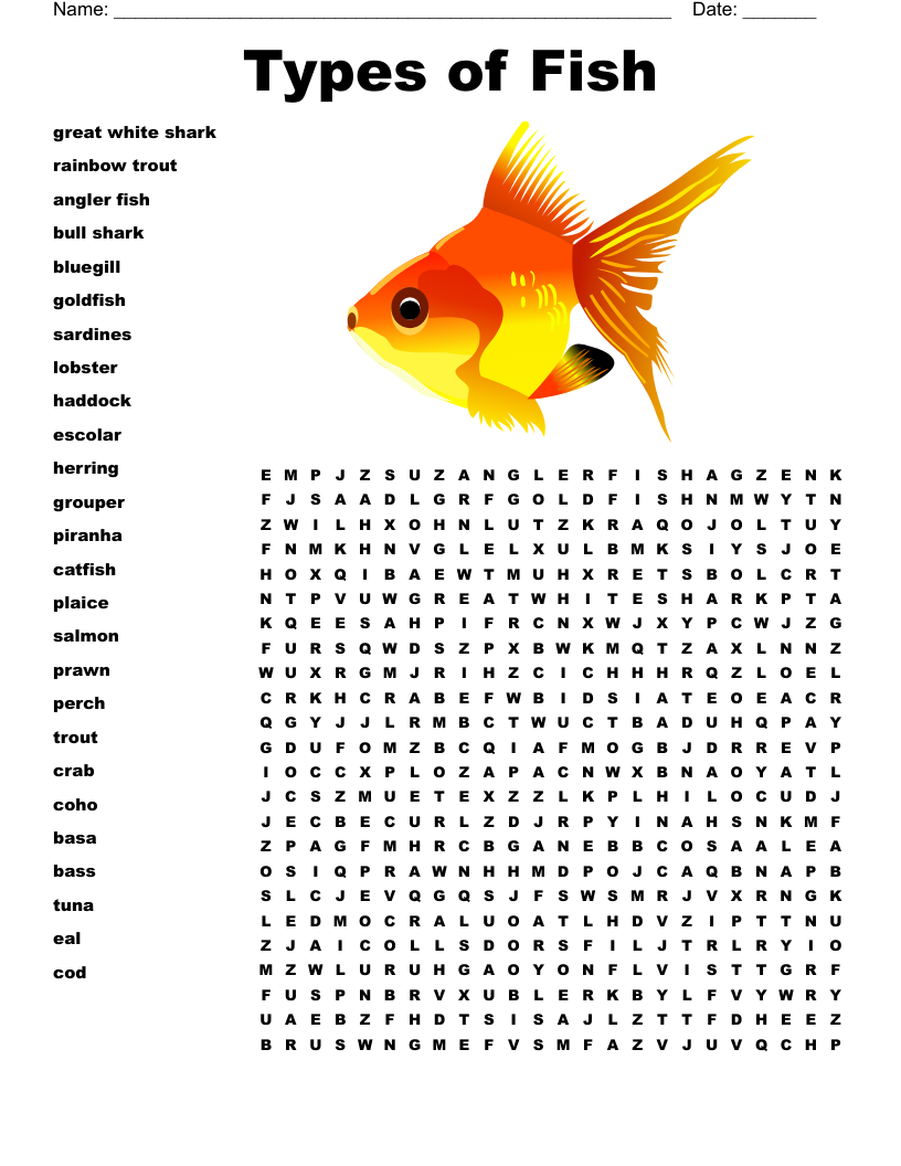 All About Fish Crossword WordMint