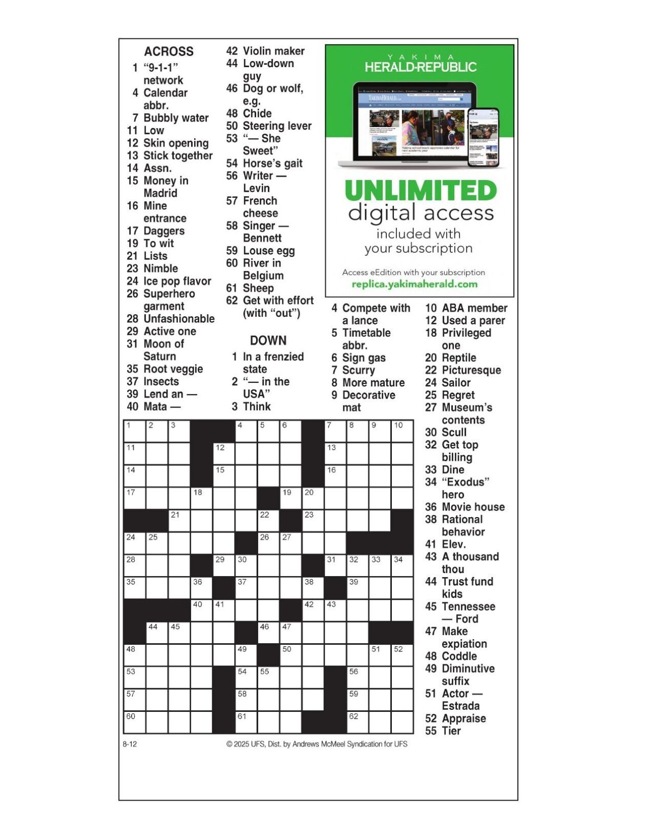 AM Crossword Aug 12 2025 Crosswords Yakimaherald AM Crossword Aug 12 2025 Crosswords Yakimaherald