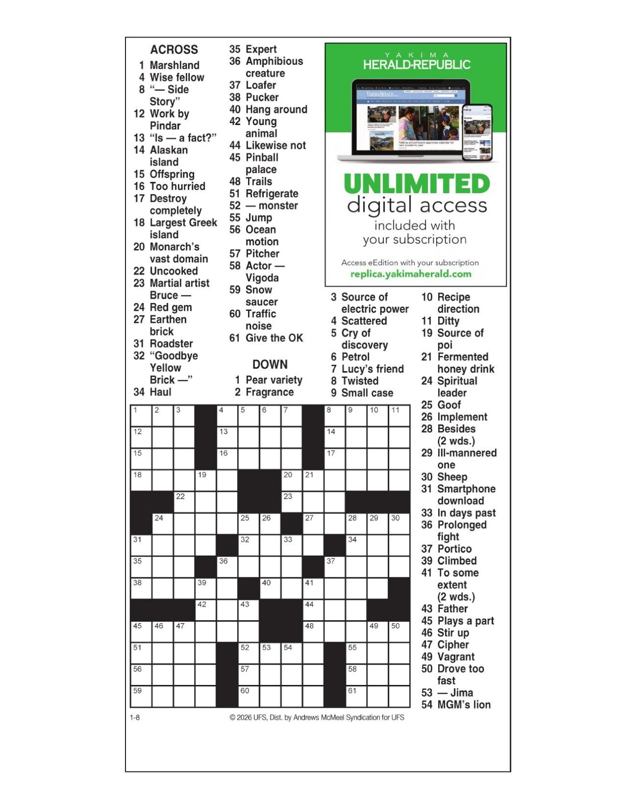 AM Crossword Jan 8 2026 Crosswords Yakimaherald AM Crossword Jan 8 2026 Crosswords Yakimaherald