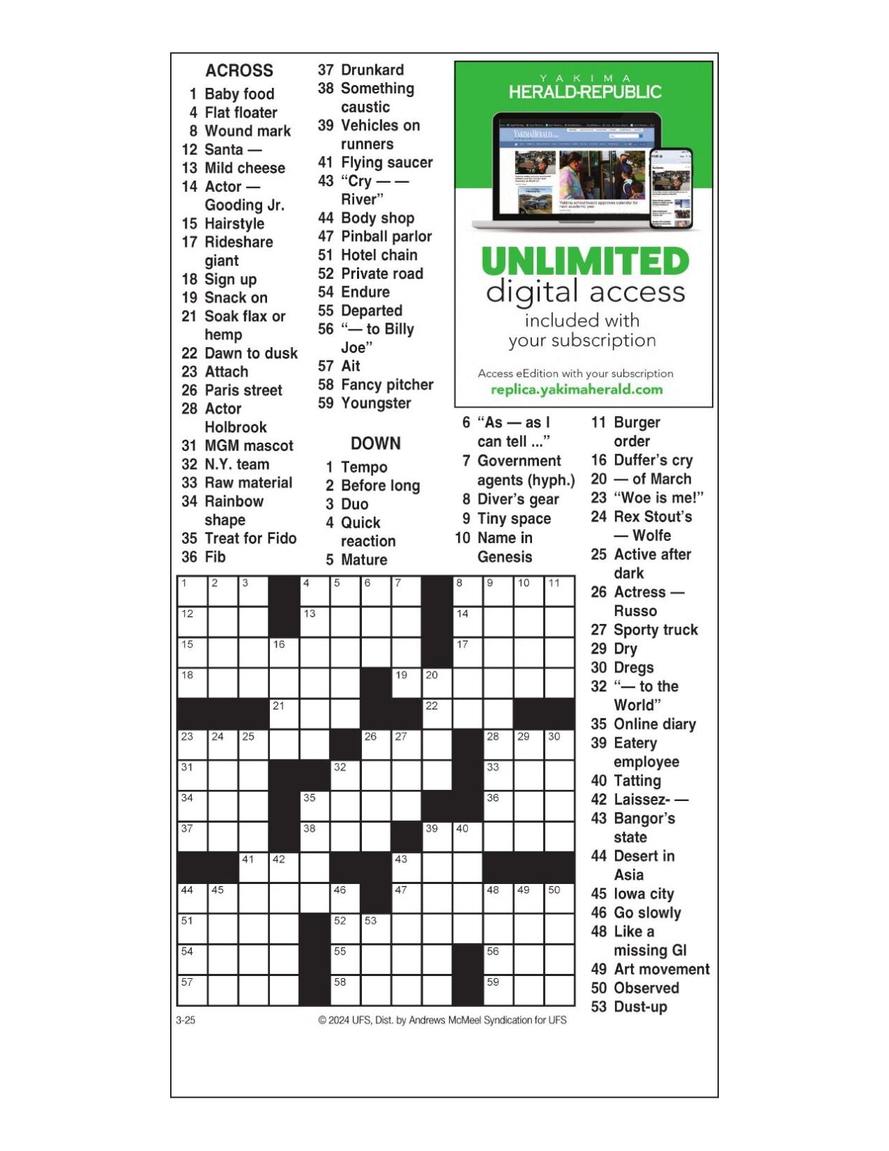 AM Crossword March 25 2024 Crosswords Yakimaherald