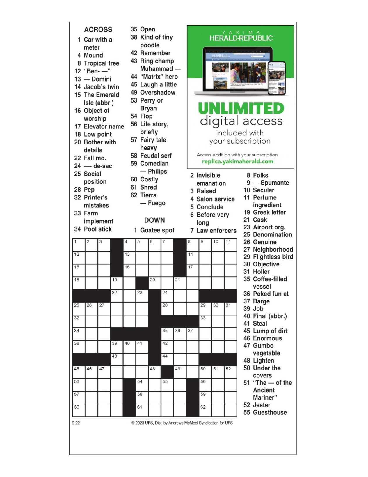 AM Crossword Sept 22 2023 Crosswords Yakimaherald AM Crossword Sept 22 2023 Crosswords Yakimaherald