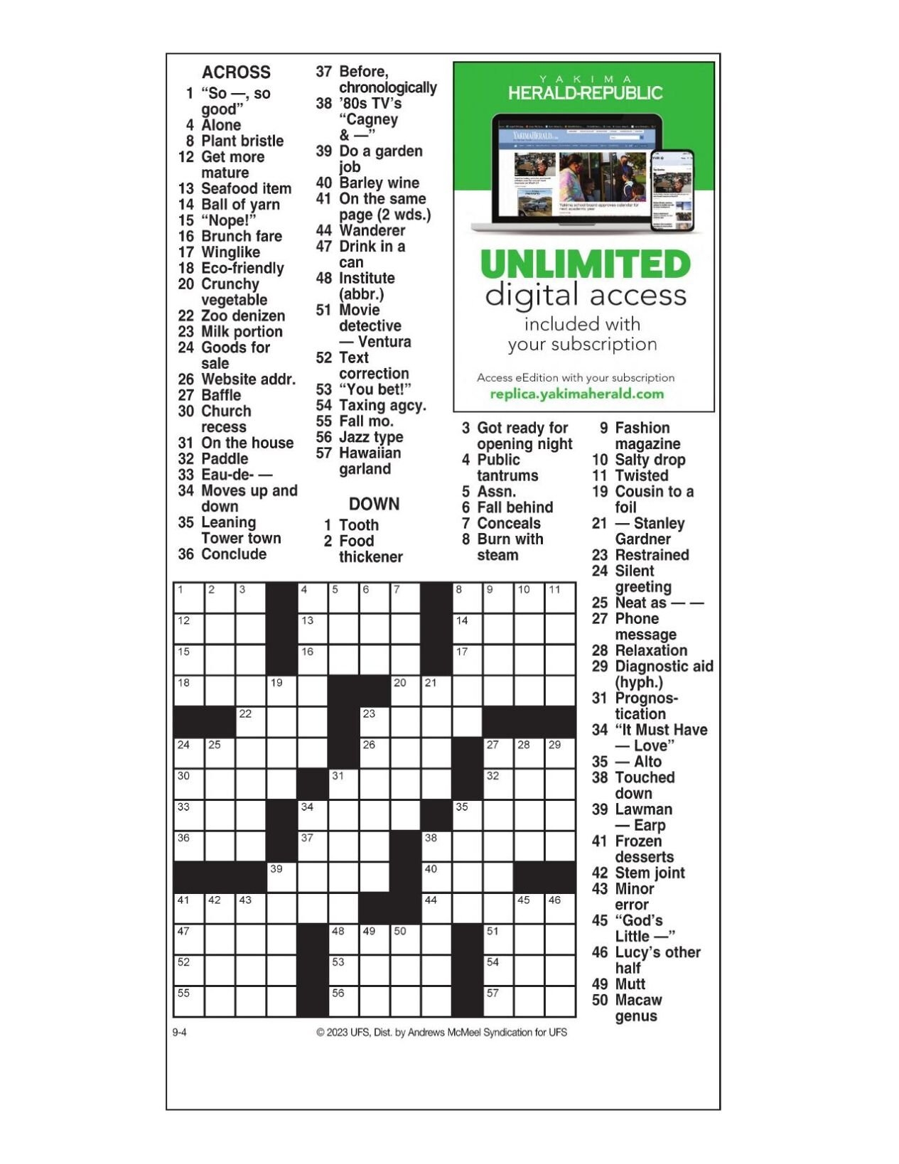 AM Crossword Sept 4 2023 Crosswords Yakimaherald