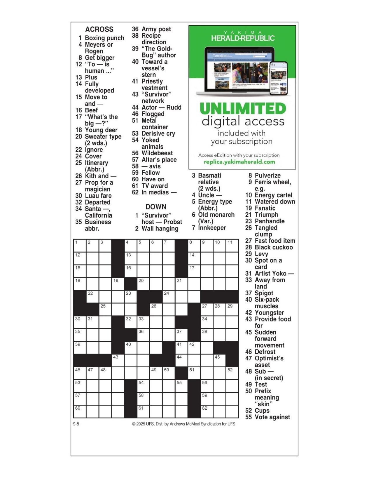 AM Crossword Sept 8 2025 Crosswords Yakimaherald AM Crossword Sept 8 2025 Crosswords Yakimaherald