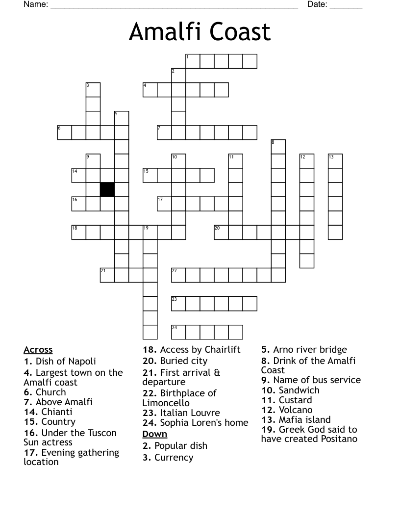 Amalfi Coast Crossword WordMint Amalfi Coast Crossword WordMint