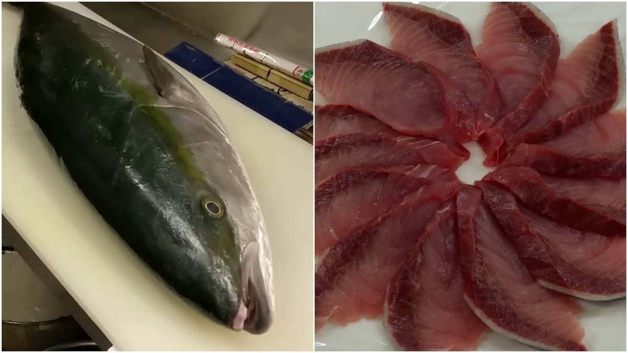 Amazing Yellow Fin Tuna Sashimi Skills Tuna Cutting YouTube