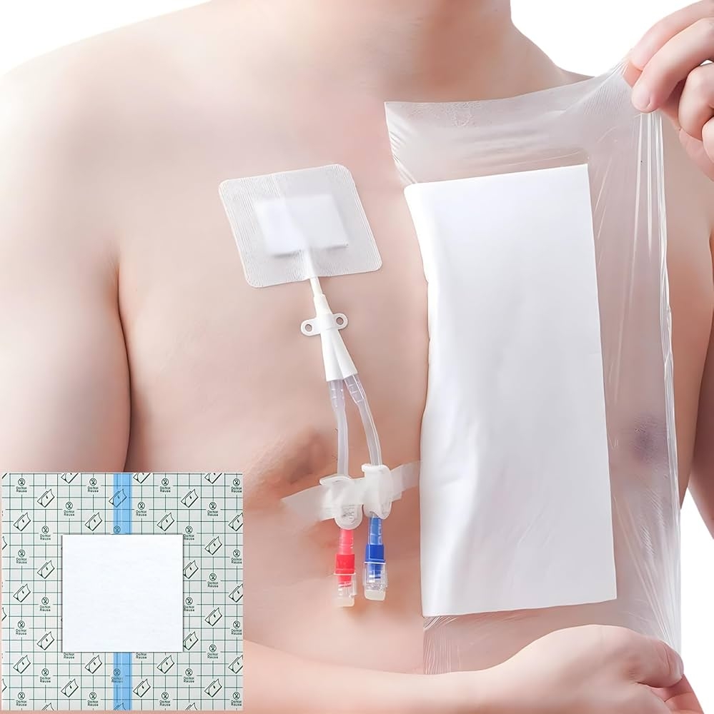 Amazon 6 x6 Waterproof Dialysis Port Shower Covers Protector For Chest With No Glue On The Center PICC Line Chest Port Shield Island Bandage Dressing Accessories Pack Of 25 Health Household