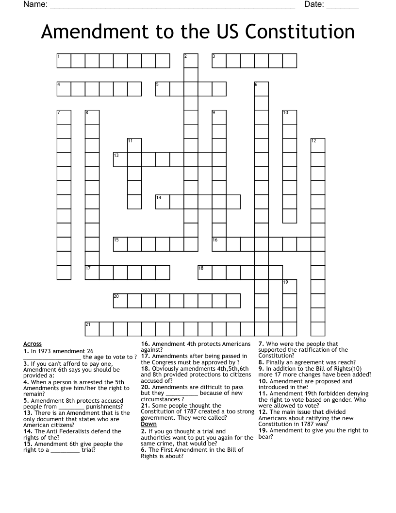 Amendment To The US Constitution Crossword WordMint