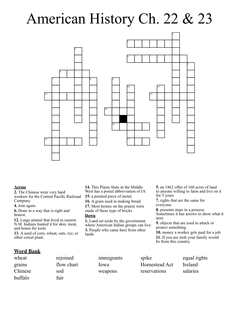American History Ch 22 23 Crossword WordMint