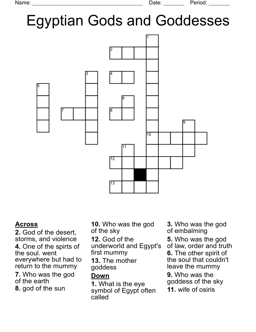 Ancient Egyptian Gods And Goddesses Crossword Puzzle WordMint