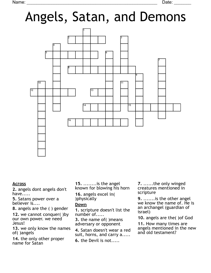 Angels Satan And Demons Crossword WordMint