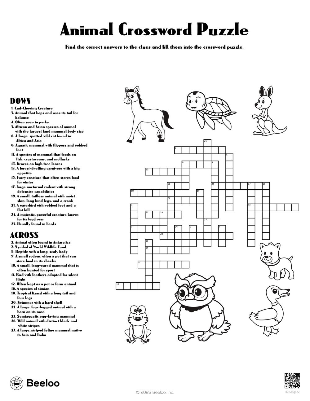 animal crossword puzzle