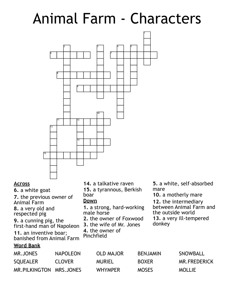 Animal Farm Characters Crossword WordMint