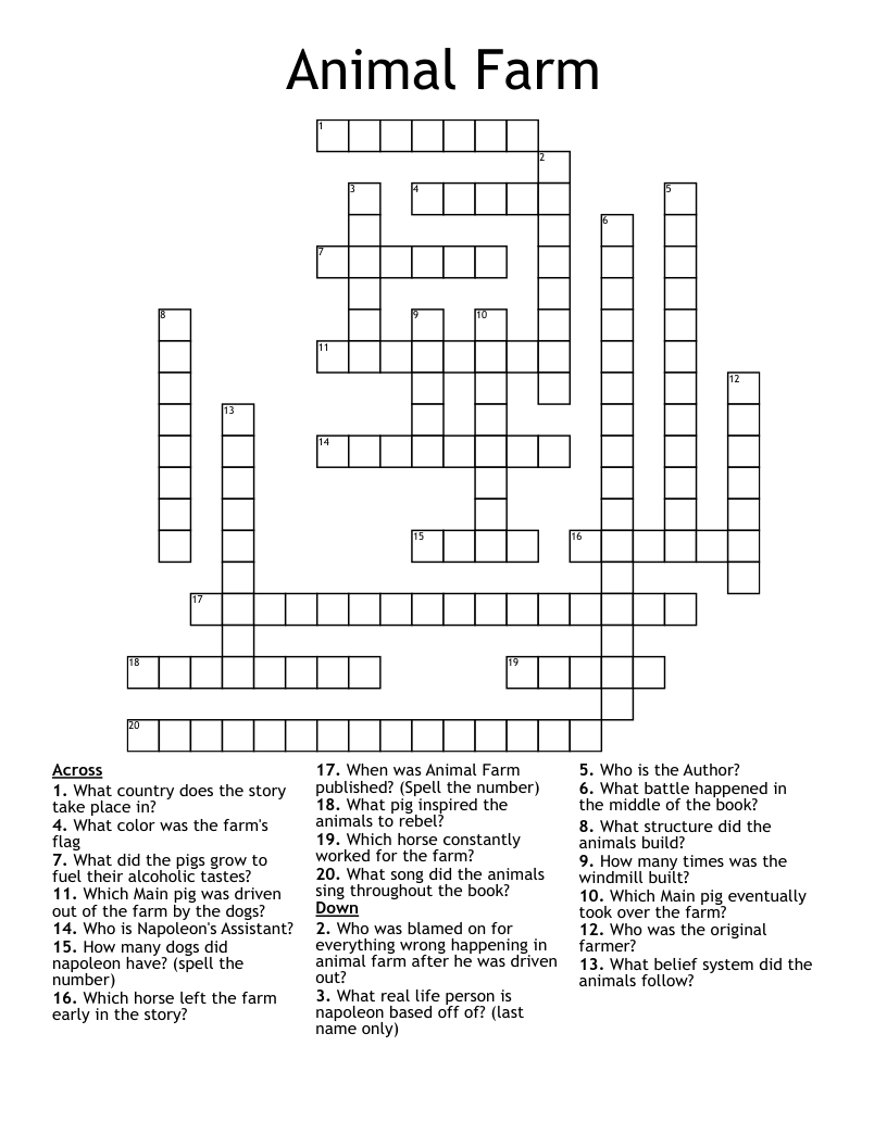 Animal Farm Crossword Puzzle Answer Key Wordmint Chp Cubandancing
