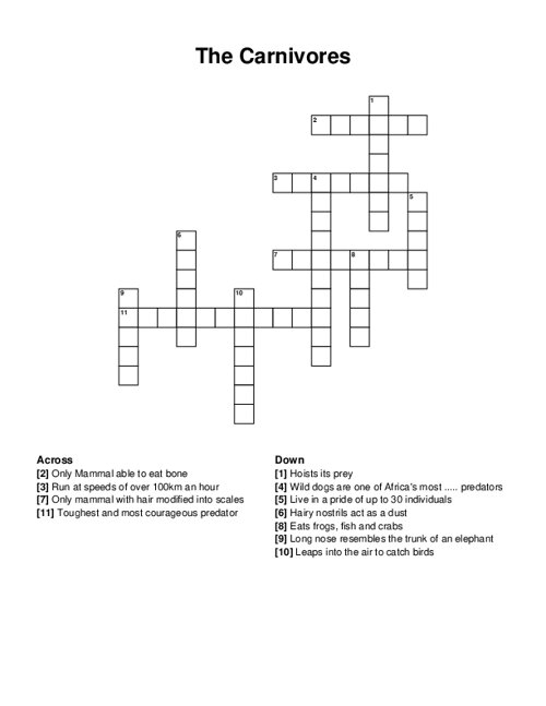 Animal Kingdom Crossword Puzzle