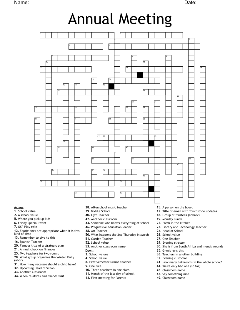 Annual Meeting Crossword WordMint