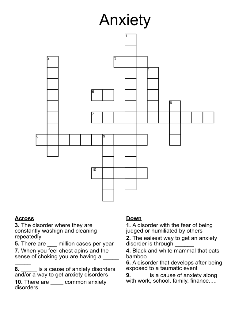Anxiety Crossword WordMint Anxiety Crossword WordMint
