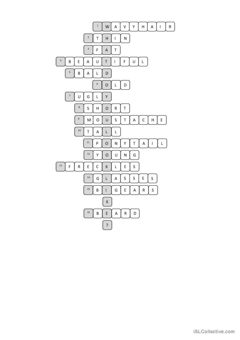 Appearance Crossword Puzzl English ESL Worksheets Pdf Doc