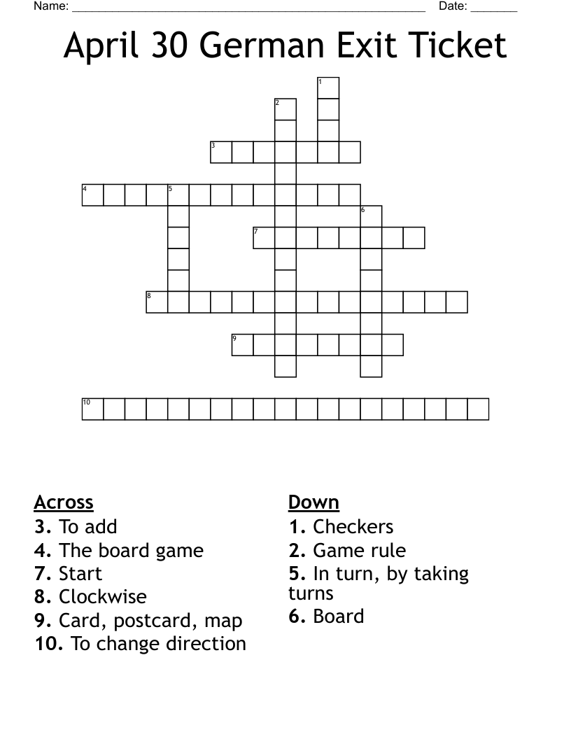 April 30 German Exit Ticket Crossword WordMint April 30 German Exit Ticket Crossword WordMint