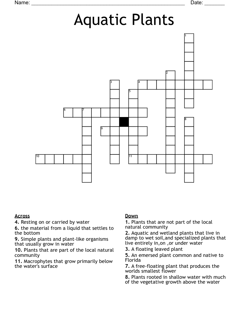 Aquatic Plants Crossword WordMint