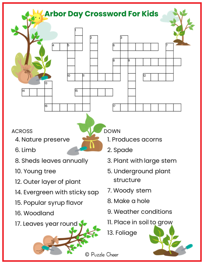 Arbor Day Crossword Puzzle For Kids Puzzle Cheer