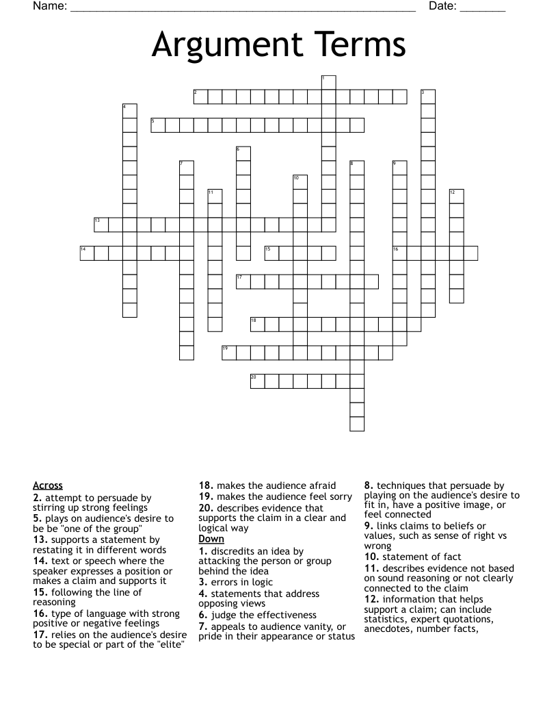 Argument Terms Crossword WordMint Argument Terms Crossword WordMint