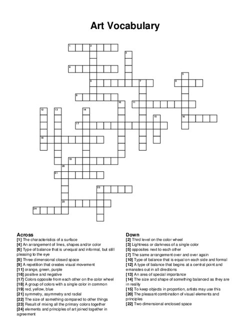 Art Vocabulary Crossword Puzzle Art Vocabulary Crossword Puzzle