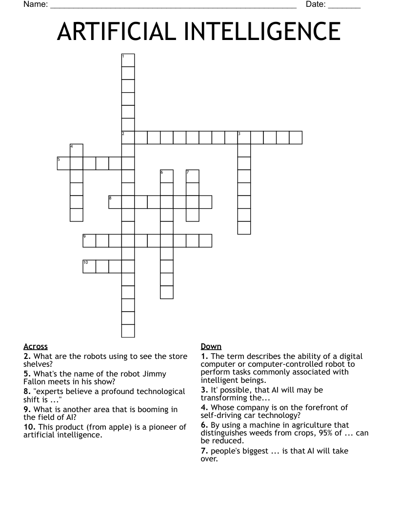 ARTIFICIAL INTELLIGENCE Crossword WordMint
