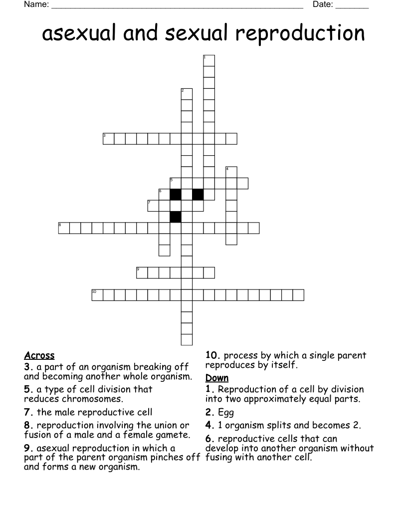 Asexual And Sexual Reproduction Crossword WordMint