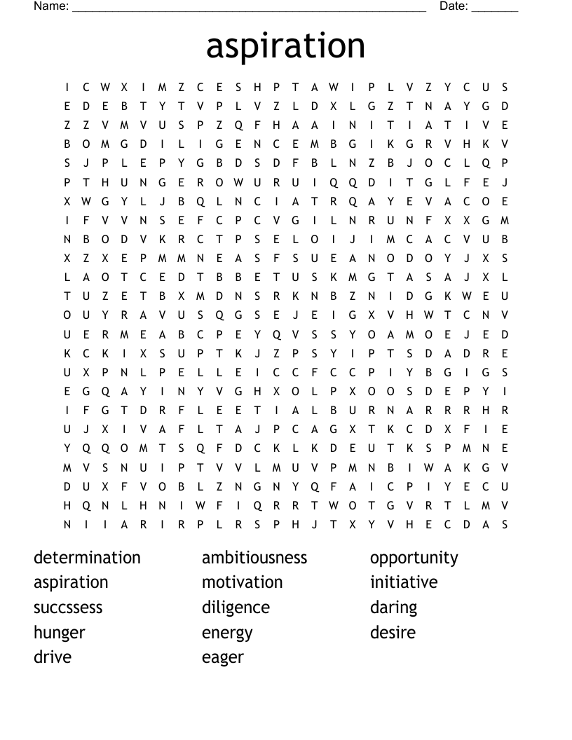 Aspiration Word Search WordMint