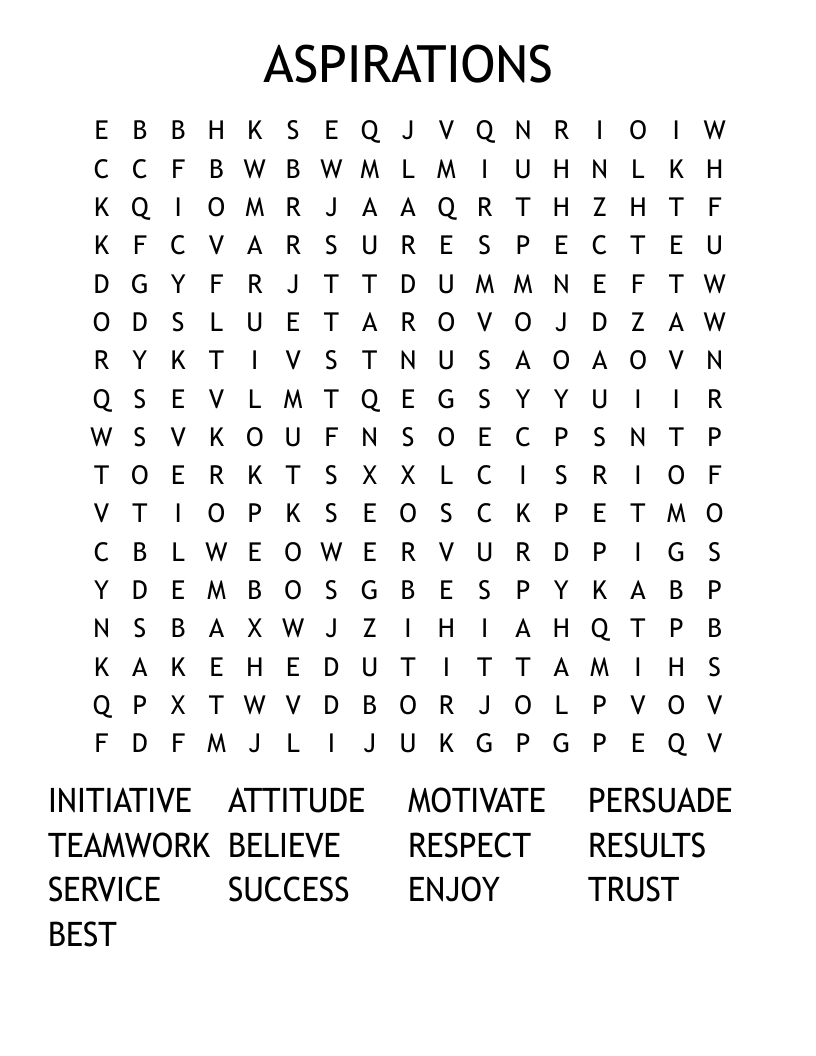 ASPIRATIONS Word Search WordMint