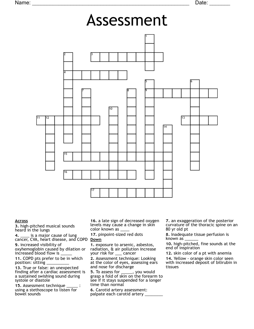 Assessment Crossword WordMint Assessment Crossword WordMint