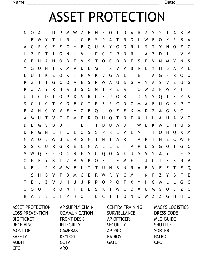 ASSET PROTECTION Word Search WordMint ASSET PROTECTION Word Search WordMint