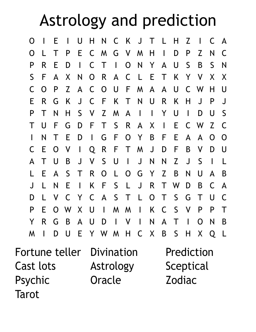 Astrology And Prediction Word Search WordMint