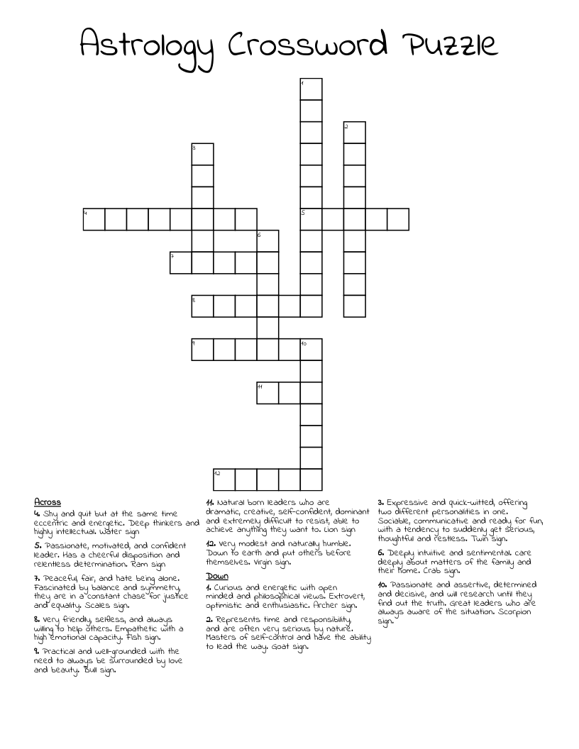 Astrology Crossword Puzzle WordMint