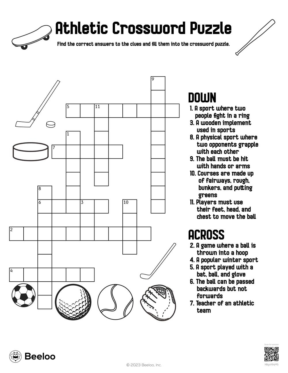 Athletic Crossword Puzzle Beeloo Printable Crafts And Activities For Kids