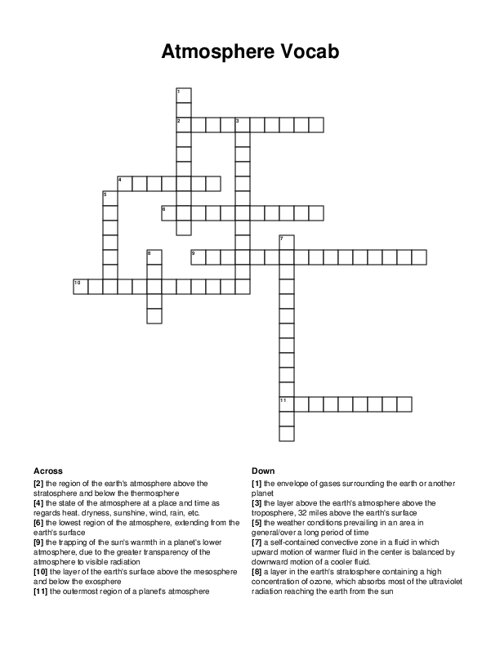 Atmosphere Vocab Crossword Puzzle