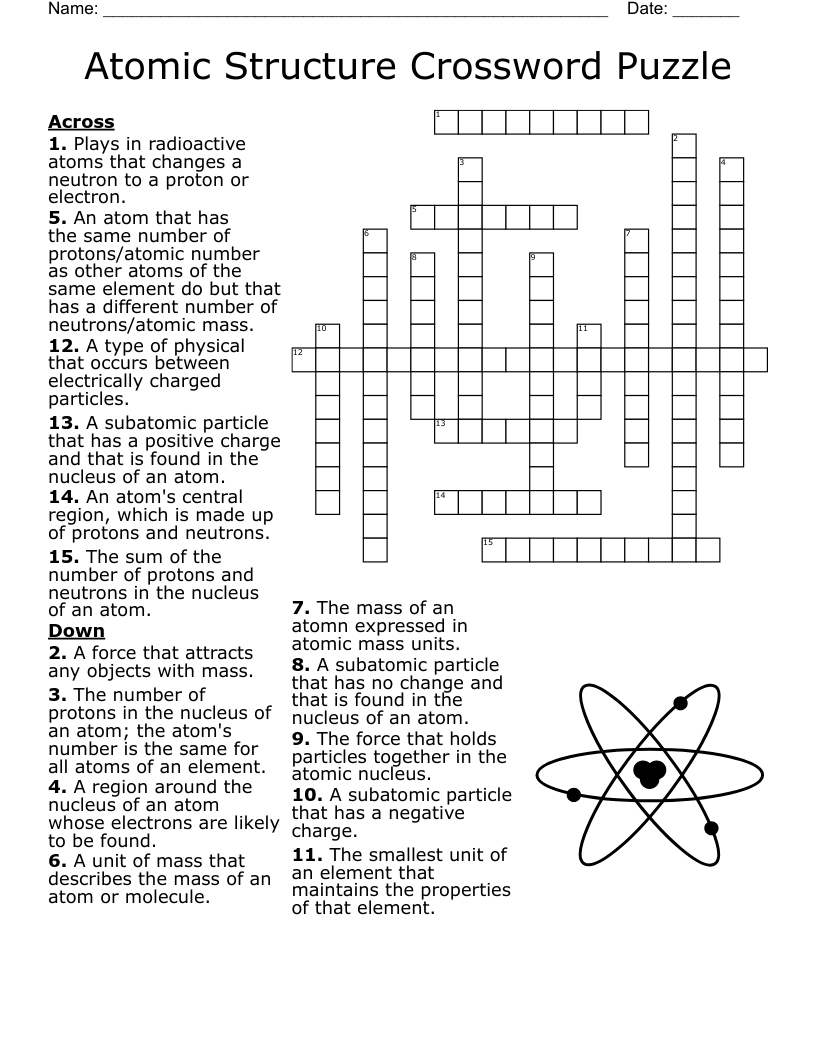Atomic Structure Crossword Puzzle WordMint Atomic Structure Crossword Puzzle WordMint
