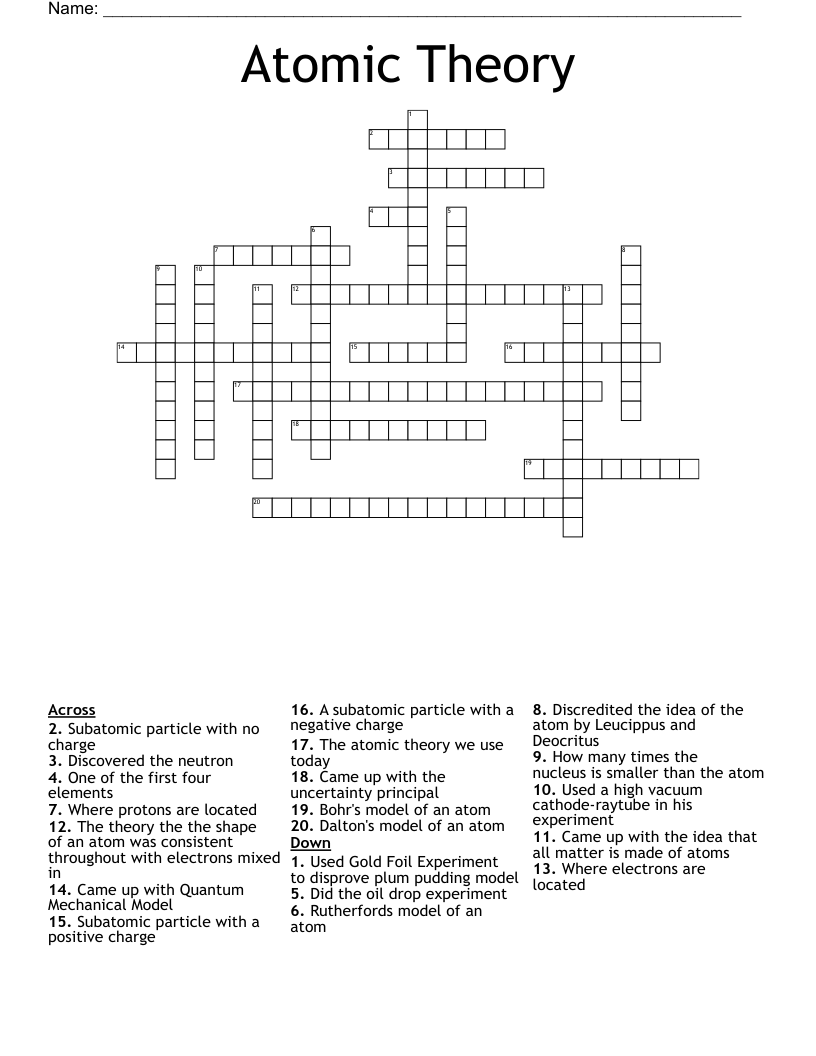 Atomic Theory Crossword WordMint Atomic Theory Crossword WordMint