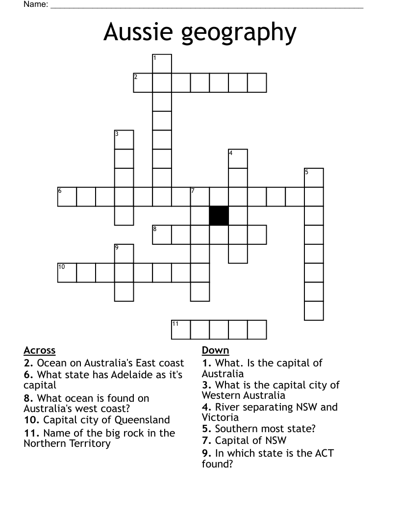 Aussie Geography Crossword WordMint