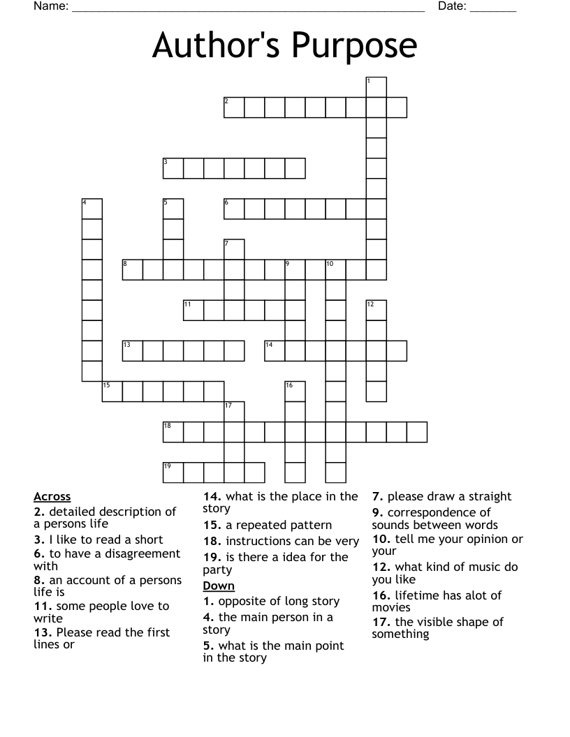 Author s Purpose Crossword WordMint Author s Purpose Crossword WordMint