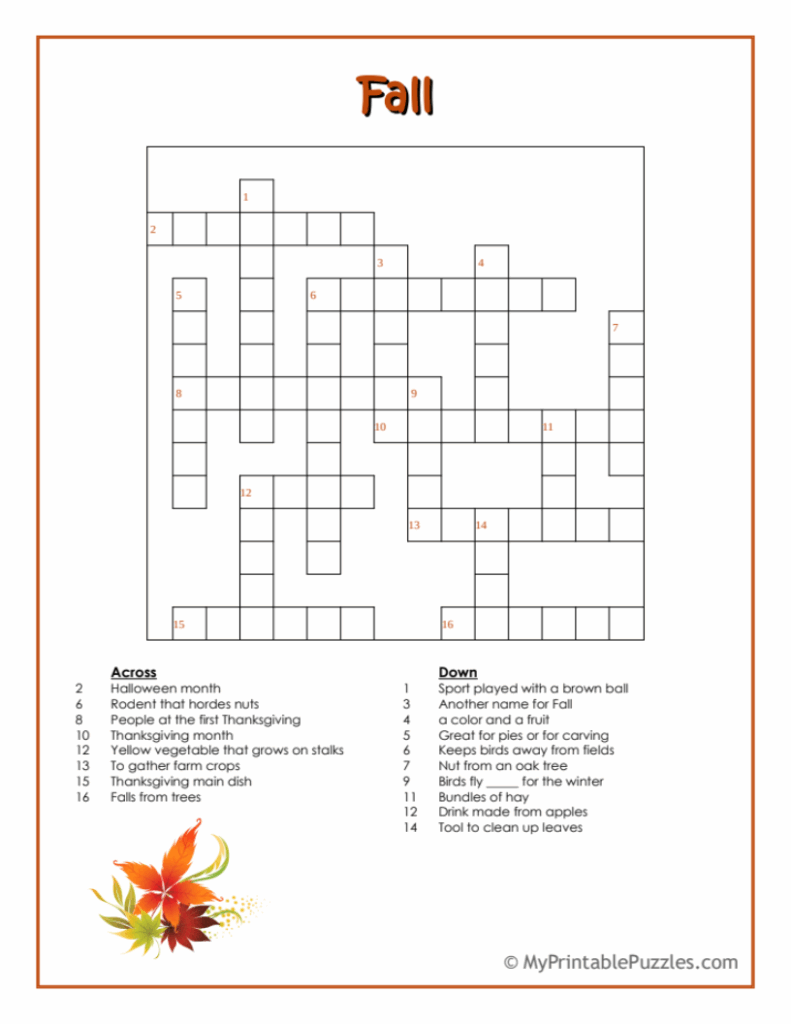 Autumn Crossword Puzzle Worksheets Puzzle Worksheets Printable