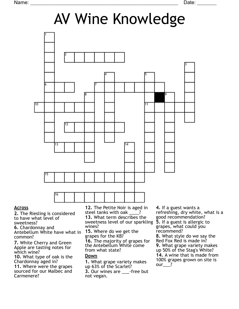 AV Wine Knowledge Crossword WordMint AV Wine Knowledge Crossword WordMint