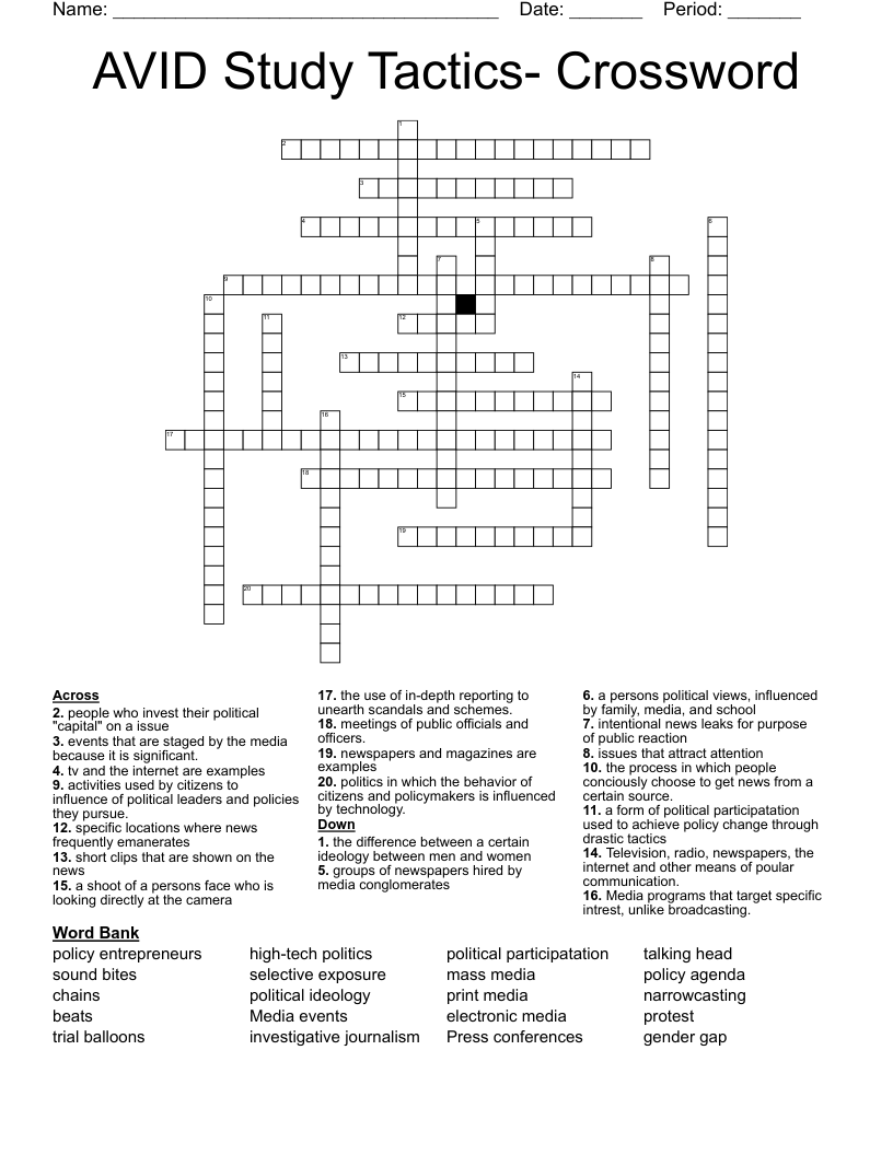 AVID Study Tactics Crossword WordMint AVID Study Tactics Crossword WordMint