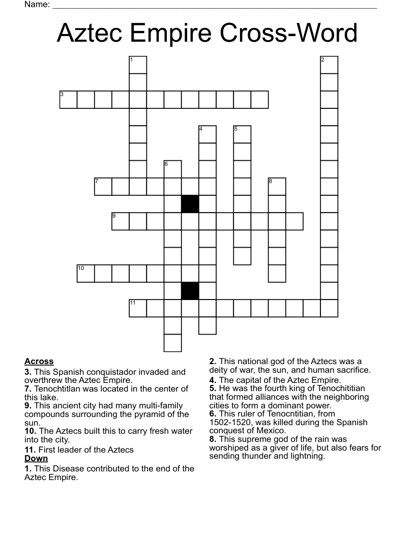 Aztec Empire Cross Word Crossword WordMint Aztec Empire Cross Word Crossword WordMint