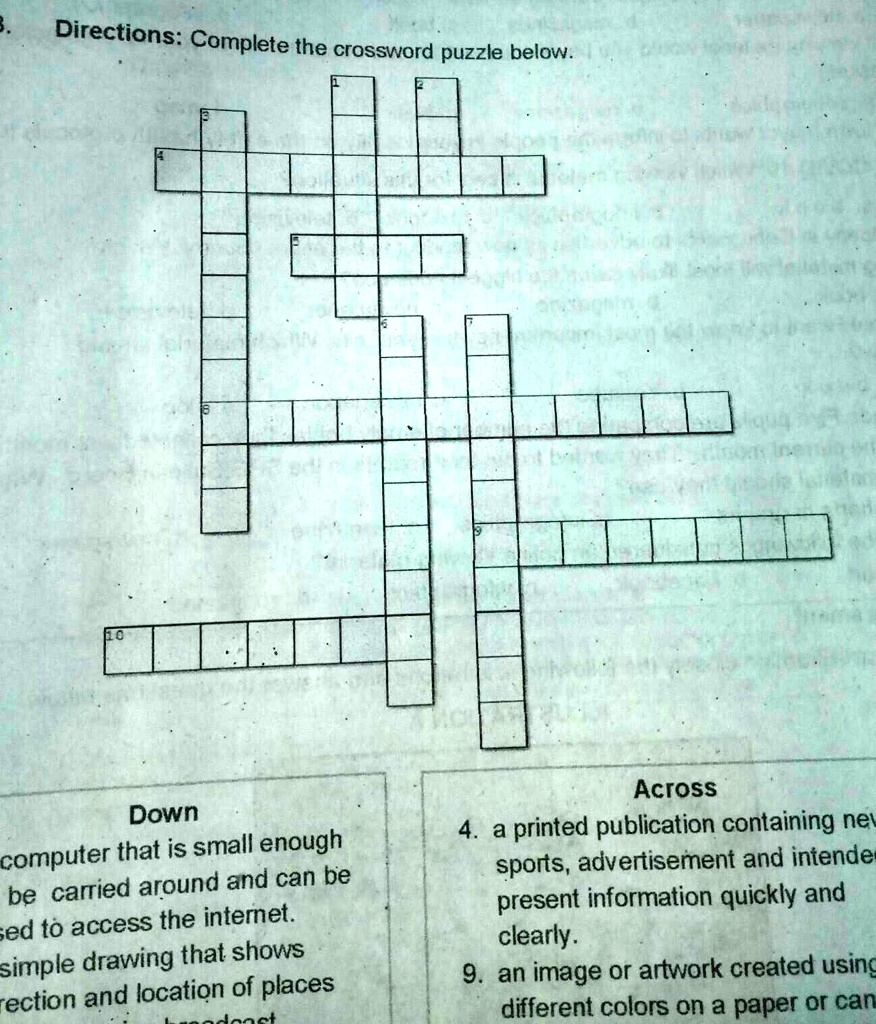 B Directionscomplete The Crossword Below Directions Complete 