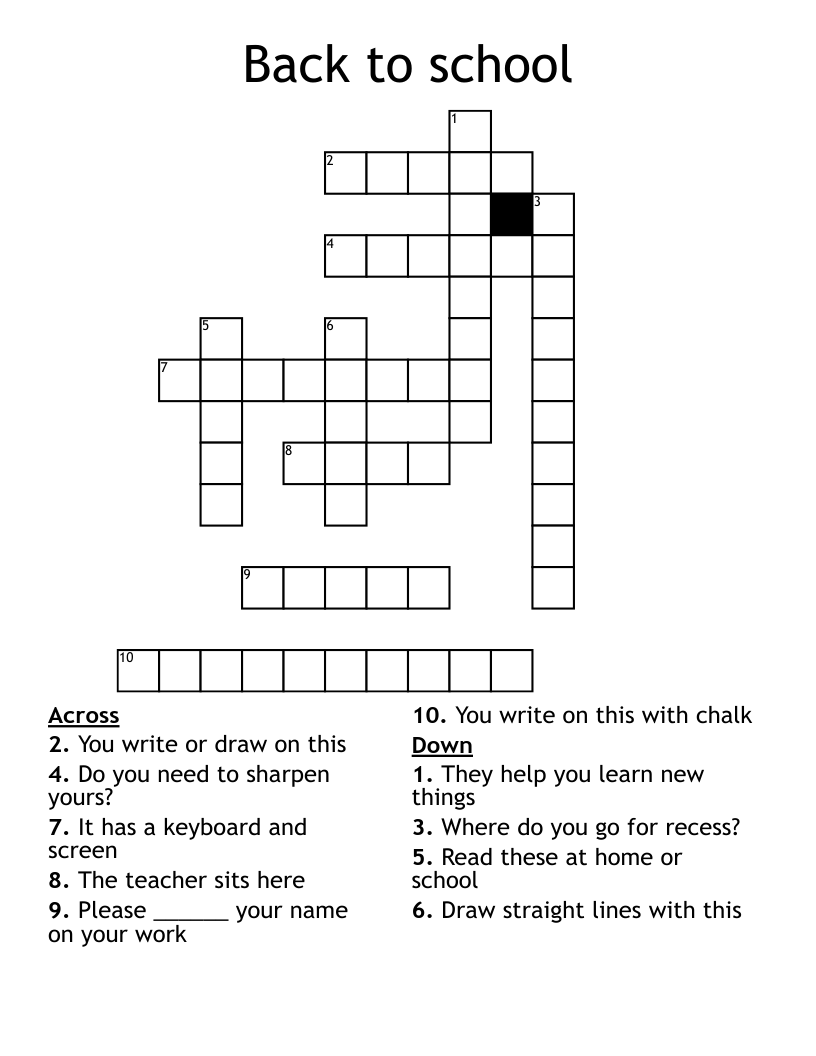 Back To School Crossword WordMint