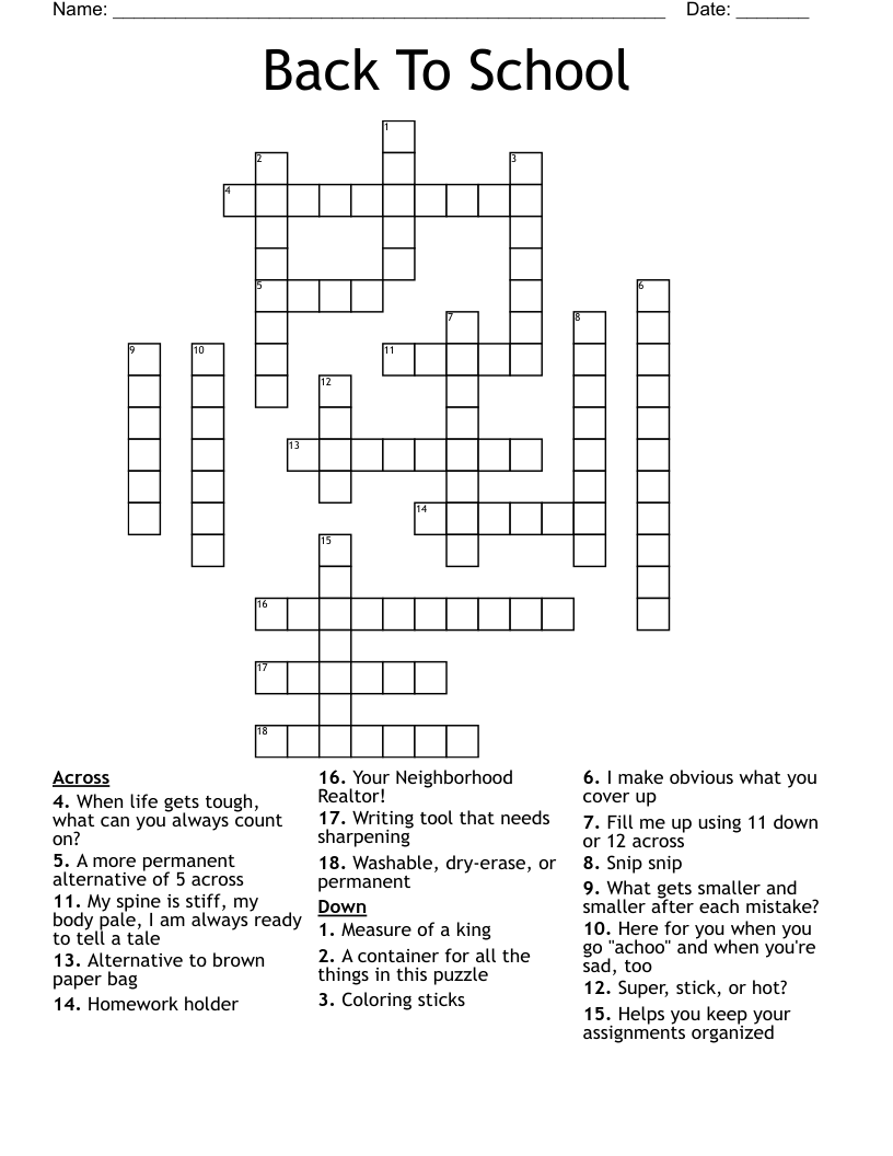 Back To School Crossword WordMint