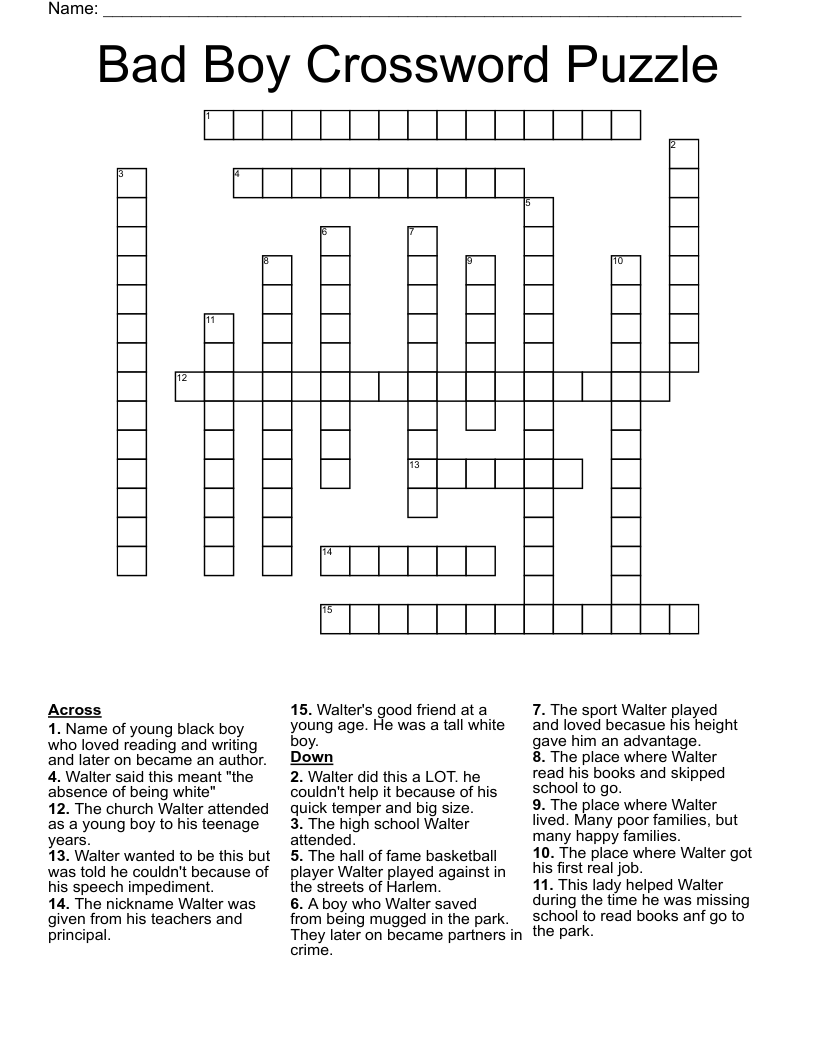 Bad Boy Crossword Puzzle WordMint