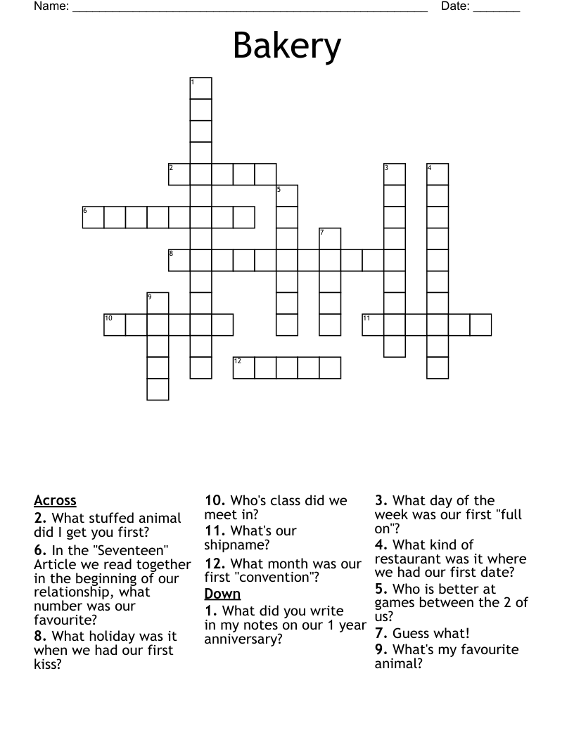 Bakery Crossword WordMint Bakery Crossword WordMint